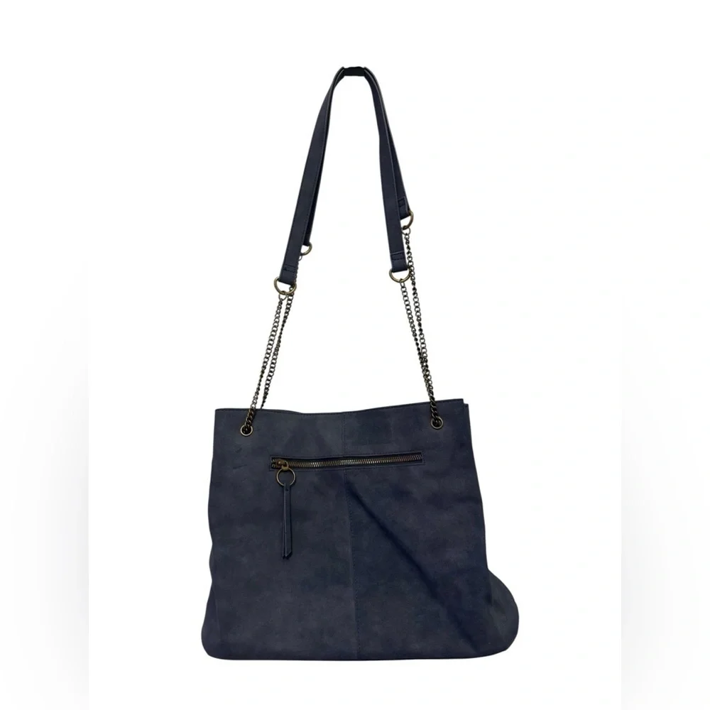 Navy Blue Faux Suede Shoulder Bag